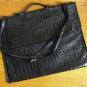Leather Portfolio Bag | Black Embossed Croc